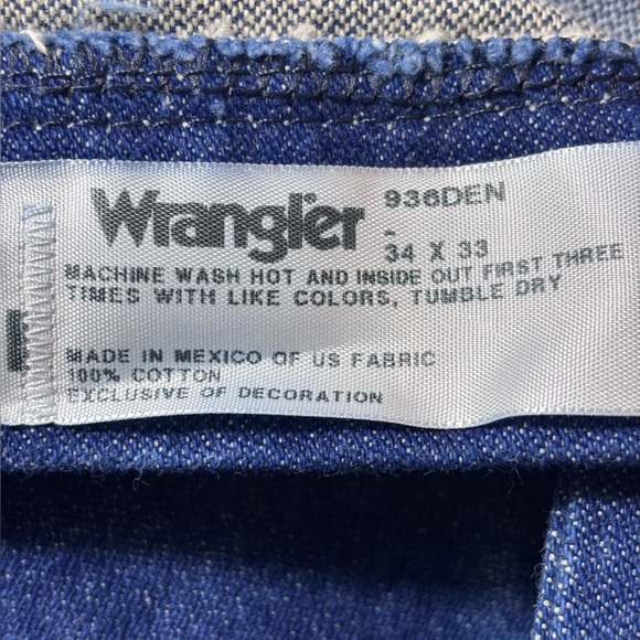 Wrangler Men's Jeans Cowboy Cut Slim Fit Rigid Indigo Denim Blue Size 34x33 - Picture 9 of 14